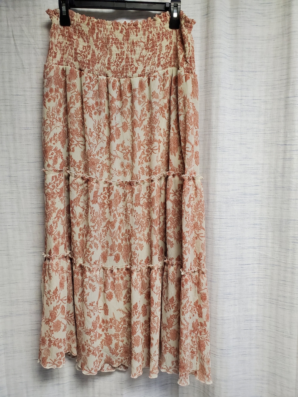 Tiered Floral Maxi Skirt with Smocked Waist - Cream & Rust